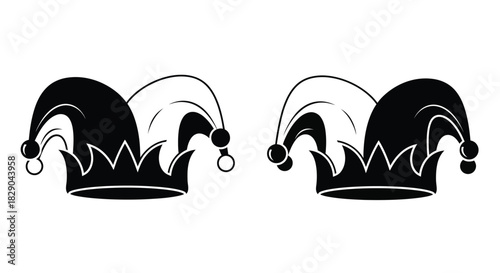 Two black jester hats with bells a playful and classic design element
