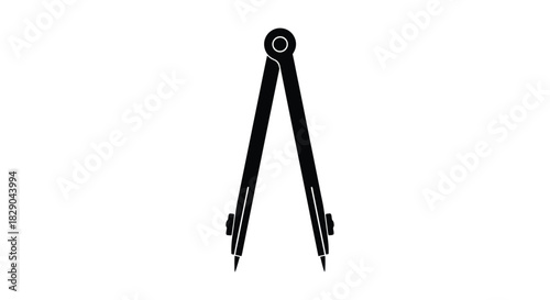 A simple black illustration of a drafting compass on a white background