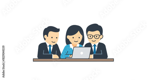 Business team collaboration around laptop in modern office setting