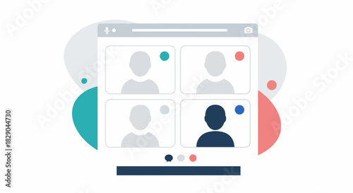 Virtual meeting interface with abstract user avatars in modern flat design