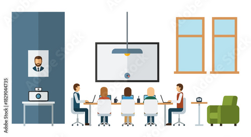 Office team collaboration in modern workspace with technology and minimalist design