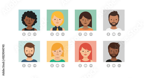 Collection of diverse flat style user avatars with neutral backgrounds