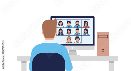 Online meeting concept with diverse team on video call on computer screen