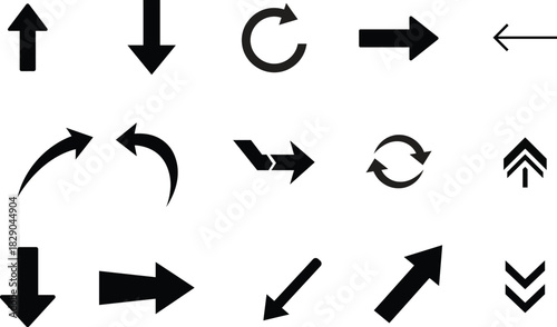 Collection of black arrow symbols pointing in different directions on white background
