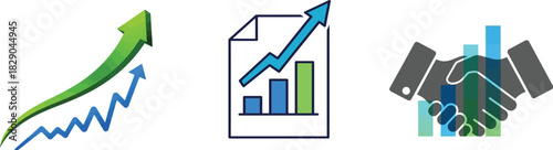Business growth and partnership concept with upward arrows and handshake