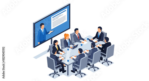 Business meeting in modern conference room with team collaboration