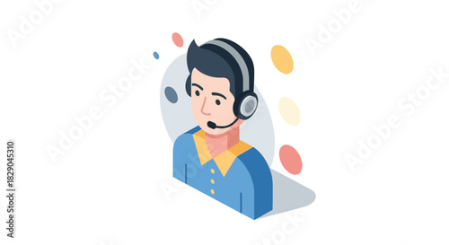 Customer support representative in modern 3d icon style with headset