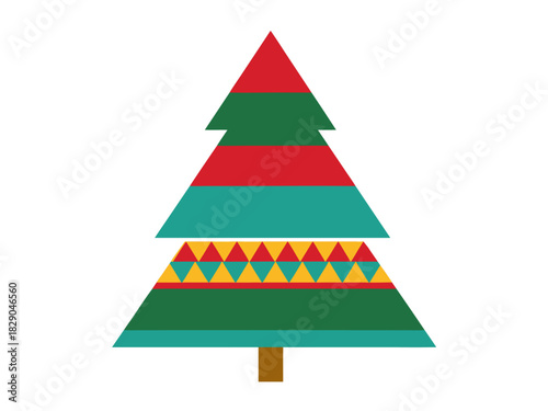 Festive Geometric Christmas Tree Illustration with Traditional Festive Colors