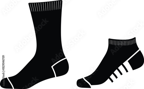 Two black socks one crew length and one low cut are displayed