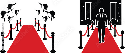 Red carpet events with crowds and a person walking into the spotlight