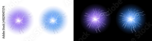 Фотография PNG image of Four vibrant energy orbs with lightning bolts showcase power and dy