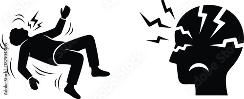 Person collapsing and a fractured head icon representing mental breakdown