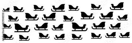 Santa Claus sleigh silhouette vector pattern background with Christmas sled black and white holiday transportation design