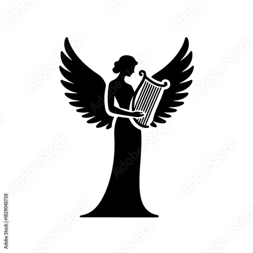 Angel playing lyre logo style