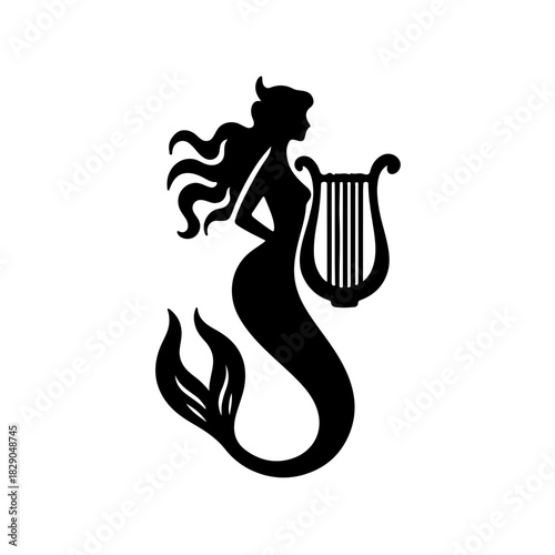 Mermaid with lyre logo style