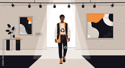 A Sustainable Fashion Show Displaying Recycled Clothing in an Art Gallery Setting