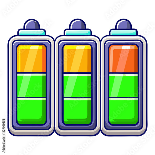 Battery level indicators. Colorful battery charge level icons. Battery power level pictograms in outline style. Vector
