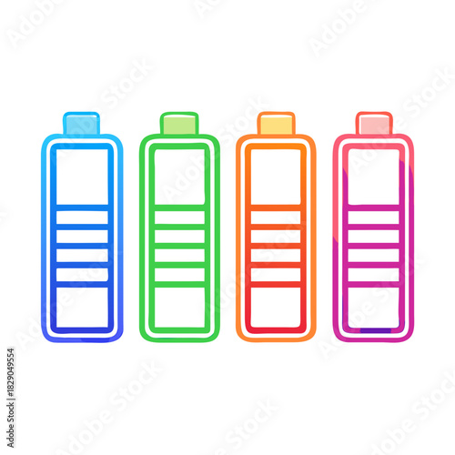 Battery level indicators. Colorful battery charge level icons. Battery power level pictograms in outline style. Vector
