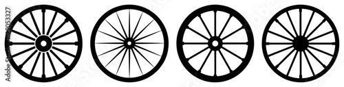 Antique Wagon Wheel Spokes Collection Vintage Cart Wheels Monochrome Vector Set
