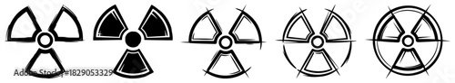 Radiation Hazard Symbols Hand Drawn Nuclear Warning Signs Sketch Vector Set