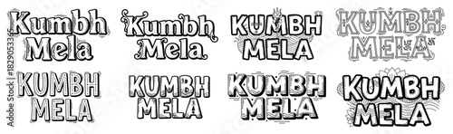 Kumbh Mela Lettering Set Collection of Vintage Hindu Festival Typography and Logotypes
