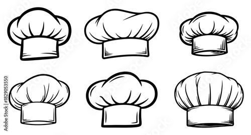 Chef Hat Toque Collection Culinary Cooking Caps Hand Drawn Outline Vector Set