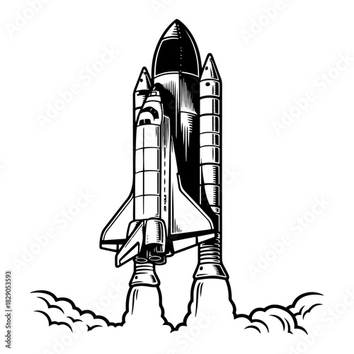 Vintage Space Shuttle Launch Illustration Retro Rocket Spaceship Lift Off