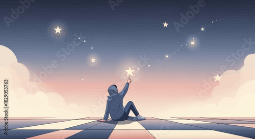 Illustration of a person reaching for a star symbolizing dreams and aspirations