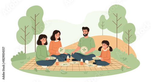 Happy family enjoying picnic in the park with healthy food and quality time together outdoors