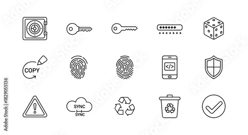 Security and data symbols set with linear style icons
