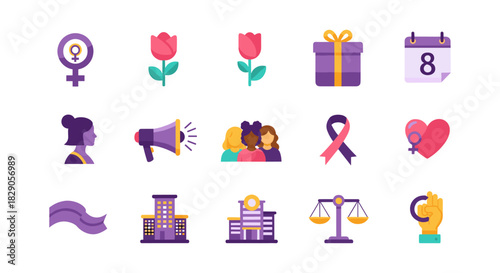 Feminism and equality icons in modern flat design