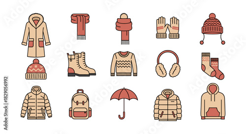 Cozy winter fashion icons featuring outerwear, accessories, and warm clothing essentials