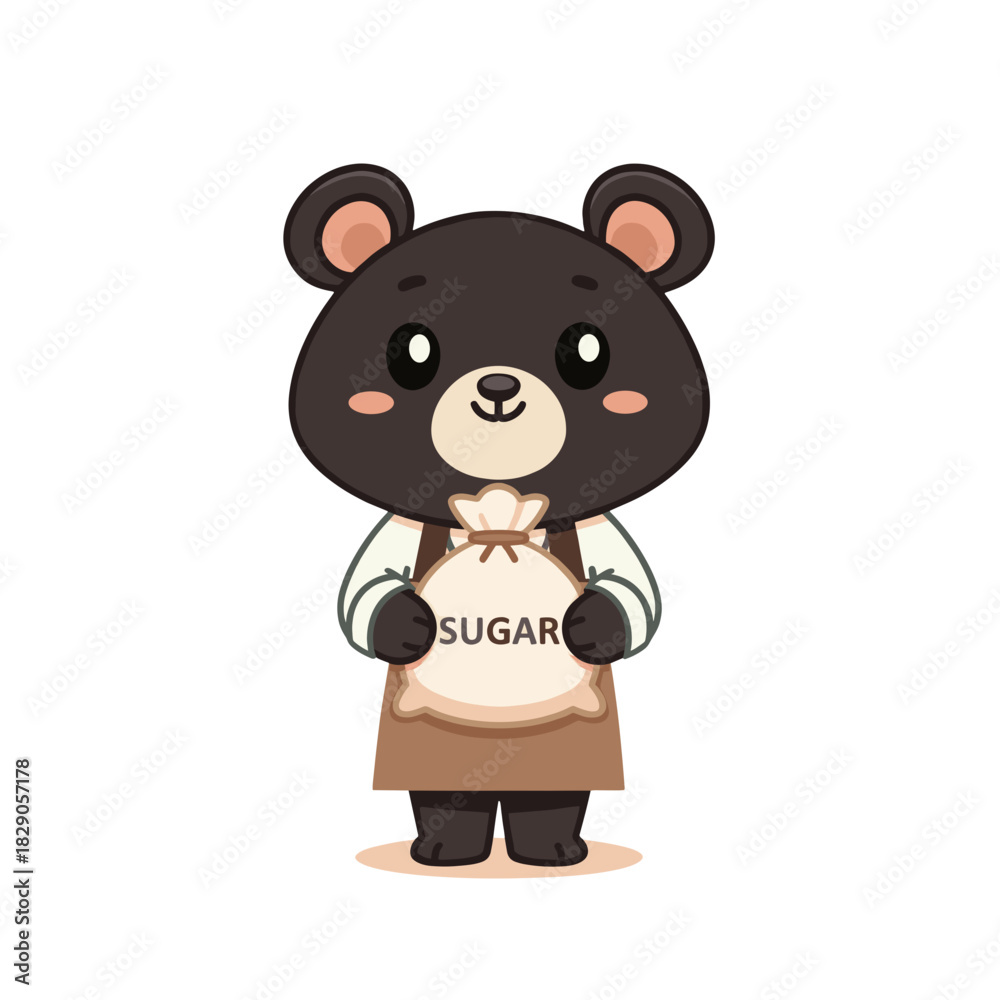 Naklejka premium Cute bear barista holding a sugar bag – vector illustration