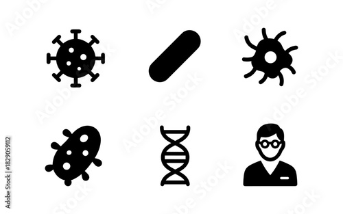 Black and white virus and microorganism icons collection