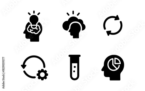 Creative process icons: innovation, analysis, and continuous development