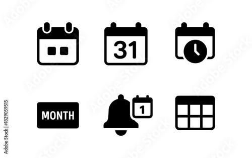 Minimalist calendar icon set with reminder and notification symbols