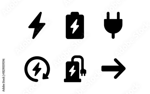 Energy and power icons collection in silhouette style