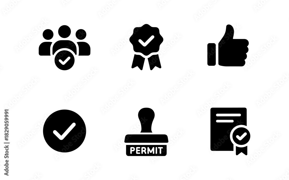 Naklejka premium Certification icons: silhouette approval and achievement symbols for business and education