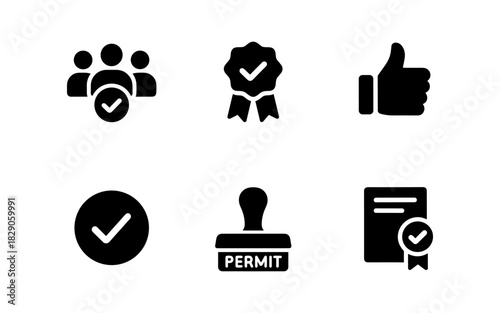 Certification icons: silhouette approval and achievement symbols for business and education