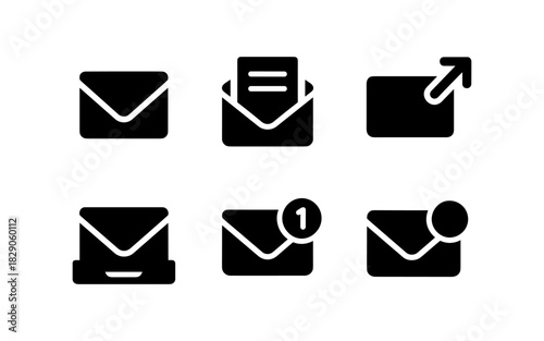 Minimalist black envelope icons for email notification and messaging interfaces