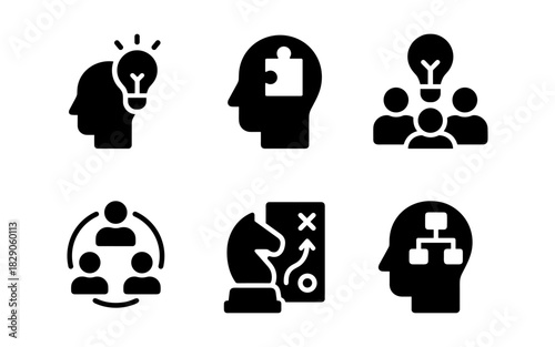 Creative brainstorming and strategy icons highlighting innovative thinking and teamwork