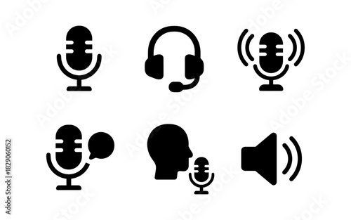 Minimalistic microphone and audio icons for podcasts and broadcasting