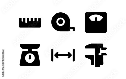 Measurement tools icons set in minimalist silhouette style