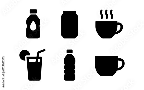 Assorted beverage icons in minimalistic silhouette style