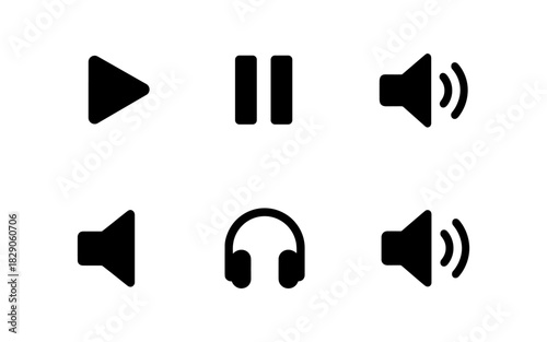 Minimalist music player icons set for multimedia interfaces