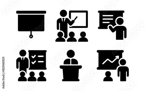 Business presentation icons set for corporate training and education