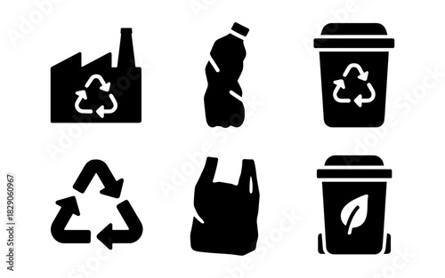Eco-friendly icons: recycling, waste management, and sustainability symbols