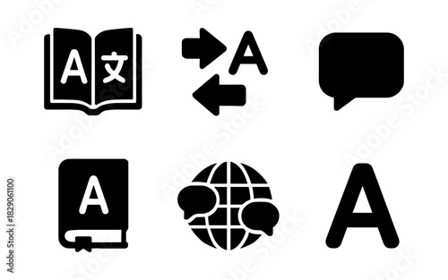 Language icons set: translation, communication, global interaction, words