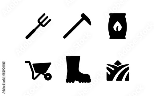 Essential garden tools icons for farming and landscaping