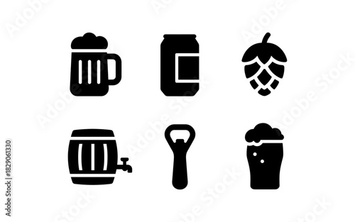 Minimalist beer icons set: simple symbols of brewery and beverages